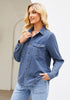 2025 Classic Blue Denim Shirt For Women's Rugged Shirt Cotton Soft Two Pocket Button Front Long Sleeve Blouse Top