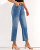 Medium Blue Women's High Waisted Straight Leg Jeans Kick Flare Denim Long Pants