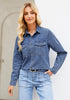 2025 Classic Blue Denim Shirt For Women's Rugged Shirt Cotton Soft Two Pocket Button Front Long Sleeve Blouse Top