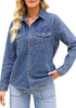 2025 Classic Blue Denim Shirt For Women's Rugged Shirt Cotton Soft Two Pocket Button Front Long Sleeve Blouse Top