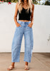 Roadnight Blue Women's Cropped Denim High Waisted Jeans Pull On Straight Leg Stretch Barrel Jeans