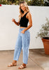 Roadnight Blue Women's Cropped Denim High Waisted Jeans Pull On Straight Leg Stretch Barrel Jeans