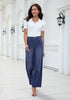 Darkness Blue for Women's Effortlessly Stylish High Waisted Wide Leg  Pull-On Stretchy Jean Pants with Functional Pockets