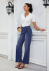 Darkness Blue for Women's Effortlessly Stylish High Waisted Wide Leg  Pull-On Stretchy Jean Pants with Functional Pockets