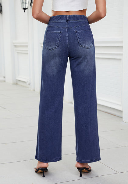 Darkness Blue for Women's Effortlessly Stylish High Waisted Wide Leg  Pull-On Stretchy Jean Pants with Functional Pockets