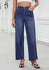 Darkness Blue for Women's Effortlessly Stylish High Waisted Wide Leg  Pull-On Stretchy Jean Pants with Functional Pockets