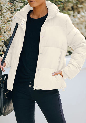 White Quilted Zip-Up Puffer Jacket