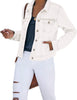 White Women's Basic Long Sleeves Button Down Fitted Denim Jean Jackets