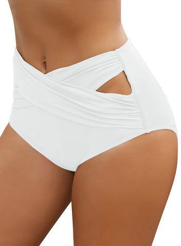 White Crisscross-Waist Cutout Ruched Bikini Bottom