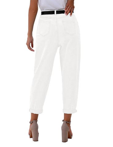 White High-Waist Loose Denim Mom Jeans