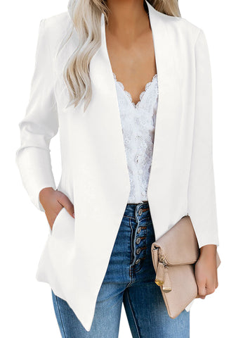 White Open-Front Side Pockets Blazer