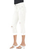 White Mid-Waist Ripped Skinny Cropped Denim Jeans