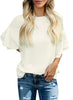 Brilliant White Women's Summer Blouse Casual Ruffle 3/4 Sleeve Tops Loose Shirts