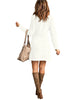 White Women Casual A-line Knit Long Sleeve Pullover Sweater Short Dress.