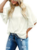 Brilliant White Women's Summer Blouse Casual Ruffle 3/4 Sleeve Tops Loose Shirts