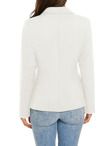 Womens Notched Lapel Pockets Button Work Office Blazer Jacket Suit