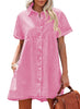 Aurora Pink Women's Short Sleeve Button Down Flowy Tiered Babydoll Denim Dress