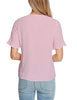 Pink Breasted Flutter Sleeves Wide V-Neck Top