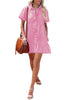 Aurora Pink Women's Short Sleeve Button Down Flowy Tiered Babydoll Denim Dress