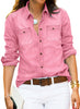 Women's Long Sleeve Collared Shirt Button Down Denim Blouse Tops