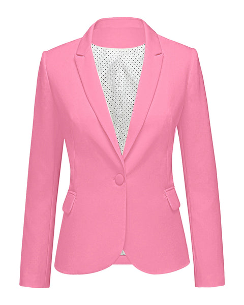 Womens Notched Lapel Pockets Button Work Office Blazer Jacket Suit