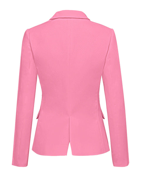 Womens Notched Lapel Pockets Button Work Office Blazer Jacket Suit