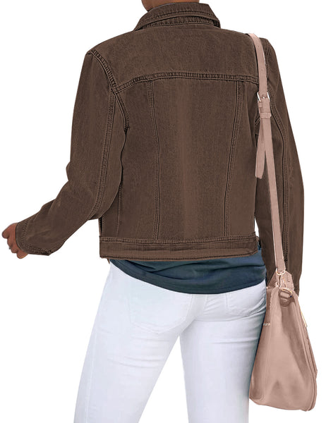 Mustang brown Women's Basic Long Sleeves Button Down Fitted Denim Jean Jacket