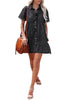 Vintage Black Women's Short Sleeve Button Down Flowy Tiered Babydoll Denim Dress