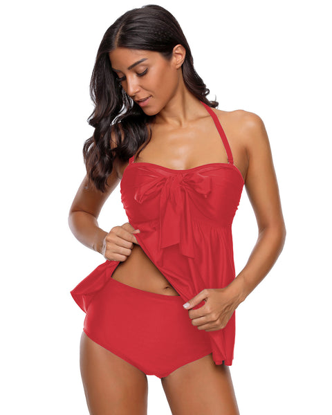 Women's Halter Bandeau Self-Tied Tankini Set Two Pieces Swimsuits