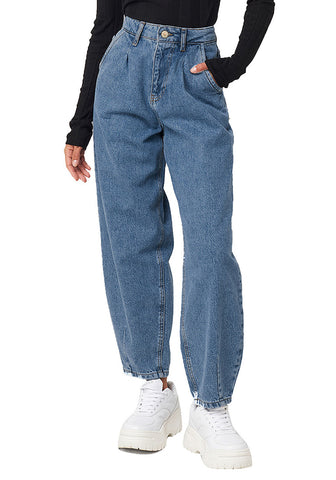 Dark Blue High-Waist Loose Denim Mom Jeans