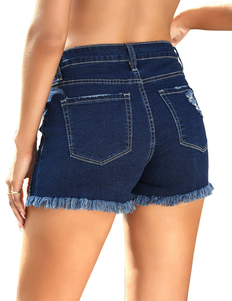 Women's Mid Rise Frayed Ripped Raw Hem Denim Jean Shorts