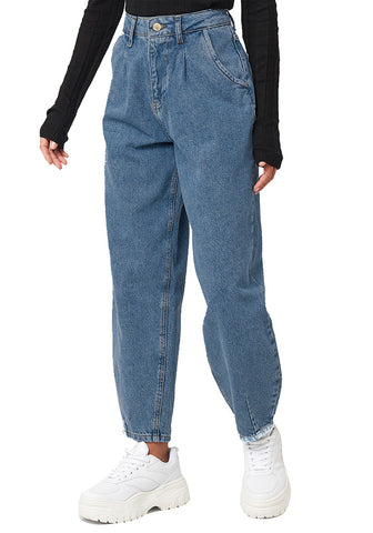 Dark Blue High-Waist Loose Denim Mom Jeans