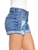 Women's High Waisted Rolled Hem Distressed Jeans Ripped Denim Shorts