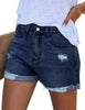Women's High Waisted Rolled Hem Distressed Jeans Ripped Denim Shorts