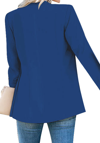Blue Lapel Front-Button Side-Pockets Blazer