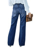 Dark Blue High Waisted Ripped Flare Jeans for Women Distressed Bell Bottom Jeans Wide Leg Pants