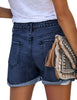 Women's High Waisted Rolled Hem Distressed Jeans Ripped Denim Shorts