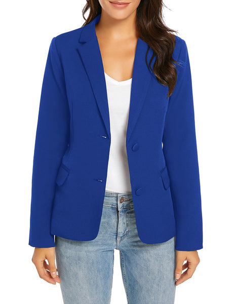 Womens Notched Lapel Pockets Button Work Office Blazer Jacket Suit