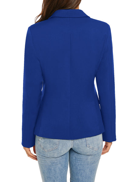Womens Notched Lapel Pockets Button Work Office Blazer Jacket Suit