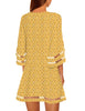 Women Casual Crewneck Mesh Panel 3/4 Bell Sleeve Loose Tunic Dress