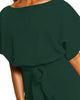 Dark Green Womens Summer Belted Romper Keyhole Back Short Sleeve Jumpsuit Playsuit