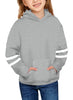 Front view of little model wearing grey long sleeves girls' pullover hoodie