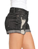 Women's High Waisted Rolled Hem Distressed Jeans Ripped Denim Shorts