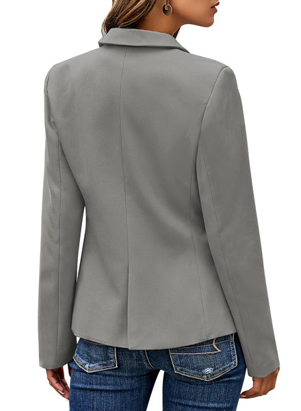 Womens Notched Lapel Pockets Button Work Office Blazer Jacket Suit