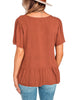 Back view of model wearing brown V-neckline buttons loose peplum top