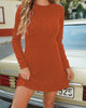 Brown Women Casual A-line Knit Long Sleeve Pullover Sweater Short Dress.