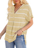 Model wearing beige split V-neckline batwing sleeves striped loose top