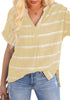 Model wearing beige split V-neckline batwing sleeves striped loose top