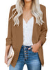 Model wearing coffee open-front side pockets blazer.