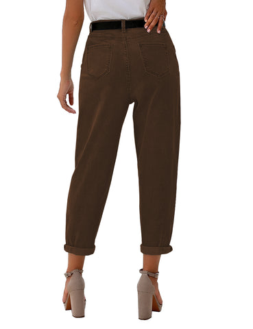 Brown  Womens Tapered Pants Mom Jeans Trendy Jeans